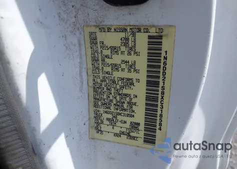 1999 Nissan Frontier Xe z USA, uszkodzony, nr VIN 1N6DD21S8XC318584